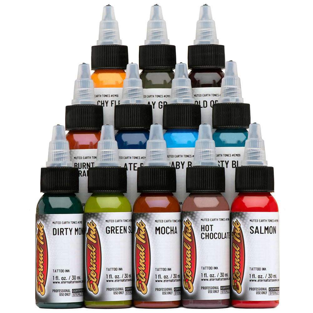 Eternal 12 Muted Earth Tone Color Tattoo Ink Set (1 Oz)